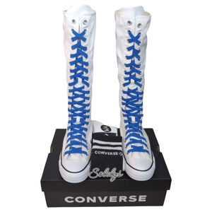 Converse CTAS XXHI Womens 8 White Blue Black Canvas Knee High Sneaker Boot NEW